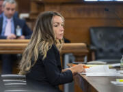 Karen Read sits in court during jury selection at Norfolk County Superior Court, Wednesday, April 17, 2024, in Dedham, Mass. Read, 44, is accused of running into her Boston police officer boyfriend with her SUV in the middle of a nor&rsquo;easter and leaving him for dead after a night of heavy drinking.