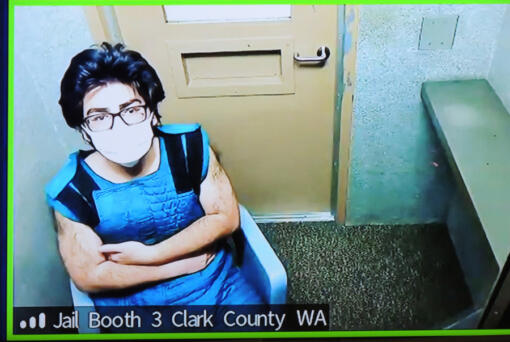Julio Cesar Segura, shown at 2022 court appearance, then 20, appears in January 2022 in Clark County Superior Court in connection with the death of off-duty Vancouver police Officer Donald Sahota. Jury selection in Segura&rsquo;s murder trial is set to begin today.