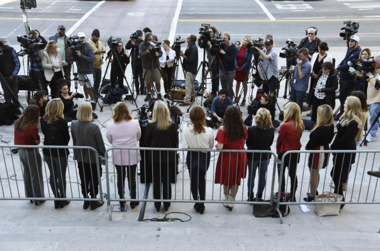 FLE - A group of women who have spoken out about Hollywood producer Harvey Weinstein&rsquo;s sexual misconduct and who refer to themselves as the &ldquo;Silence Breakers,&rdquo; face the media during a news conference at Los Angeles City Hall, Tuesday, Feb. 25, 2020, in Los Angeles. New York&rsquo;s highest court on Thursday, April 25, 2024, has overturned Harvey Weinstein&rsquo;s 2020 rape conviction and ordered a new trial.