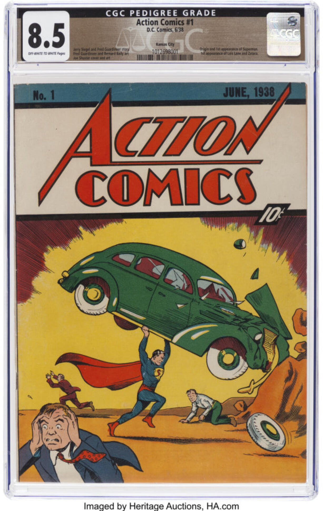 This photo provided by Heritage Auctions shows a copy of Action Comics No. 1, the comic book that introduced Superman to the world in 1938, which sold for $6 million on Thursday, April 4, 2024.