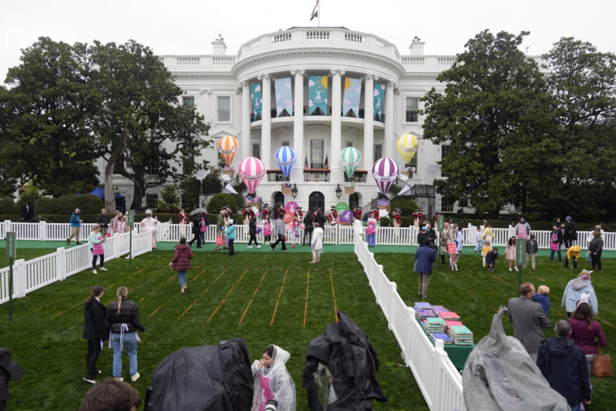 The White House Easter Egg Roll is set to begin on the South Lawn of the White House in Washington, Monday, April 1, 2024. Thunder and lightning delayed the start of the Easter egg roll at the White House for 90 minutes on Monday, but the event eventually kicked off under gray skies and internment rain. More than 40,000 people, 10,000 more than last year, were expected to participate in the event.