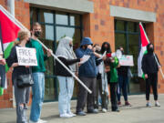 A small group of pro-Palestinian student protestors led daily marches and rallies at Washington State University Vancouver throughout this week, calling for an end to violence in Gaza. Protestors paused the march at one point outside of the Dengerink Administration Building to deliver direct criticism to the office of the Chancellor.
