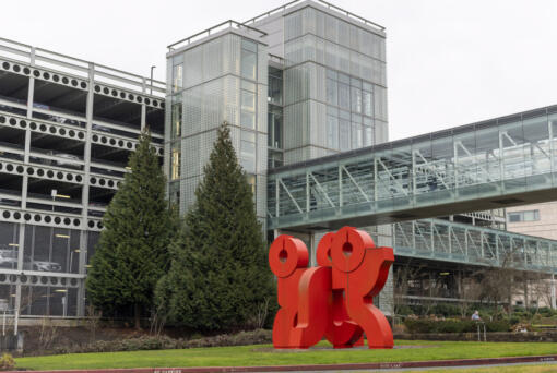 &igrave;Loowit,&icirc; a sculpture by artist Lee Kelly, stands at the front of Legacy Salmon Creek hospital on Wednesday, Feb. 9, 2022. Legacy Salmon Creek is one of the top 50 hospitals in the country, according to Healthgrades.