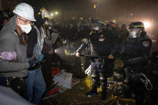 Authorities breach and break up a the Pro-Palestinian encampment at UCLA on Thursday, May 2, 2024, in Los Angeles.