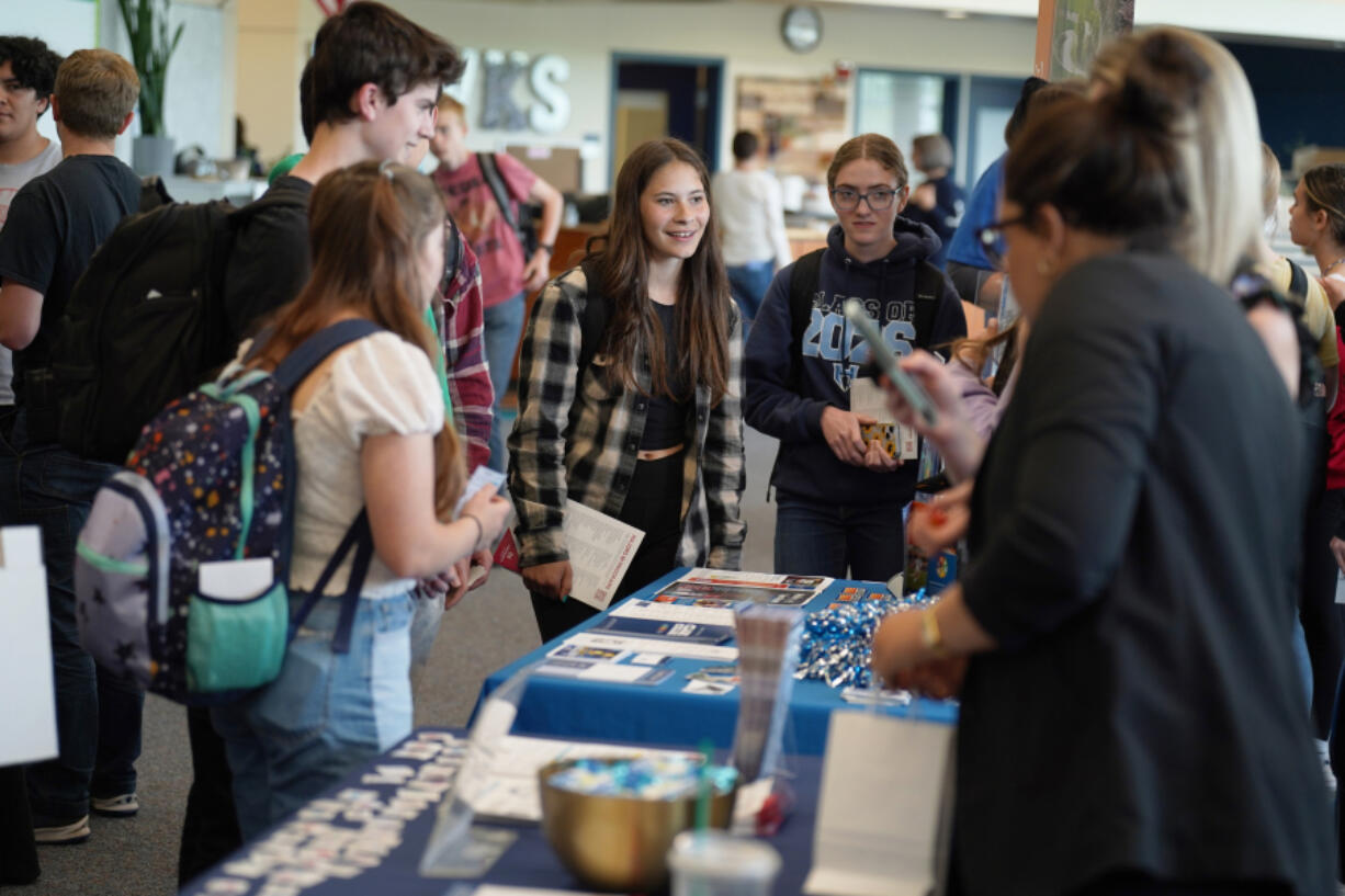 More than 600 Hockinson School District students and family members gathered in the Hockinson High School commons for the Launching Futures College and Career Fair event.