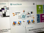 Pages from the Campaign Nucleus website are seen on a computer in New York on Thursday, May 2, 2024. Political consultant Brad Parscale&rsquo;s company, Campaign Nucleus, is boosting fundraising and voter engagement for the Trump campaign and other right-wing causes by leveraging data science to automate how political operatives identify and motivate their supporters.