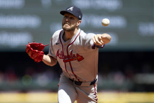 Atlanta Braves pitcher Chris Sale throws to a Seattle Mariners' batter during the second inning of a baseball game, Wednesday, May 1, 2024, in Seattle.