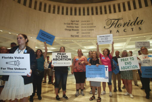 Phil Sears
FILE - Supporters of Florida Voice For The Unborn demonstrate outside the fourth floor as legislators work on property insurance bills, May 24, 2022, at the state Capitol in Tallahassee, Fla. The Florida Supreme Court ruled Monday, April 1, 2024, that a ballot measure to enshrine the right to abortion in the state constitution can go before voters in November. (Chasity Maynard/Tallahassee Democrat)