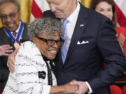President Joe Biden awards the nation&rsquo;s highest civilian honor, the Presidential Medal of Freedom, to Opal Lee during a ceremony Friday in the East Room of the White House in Washington.