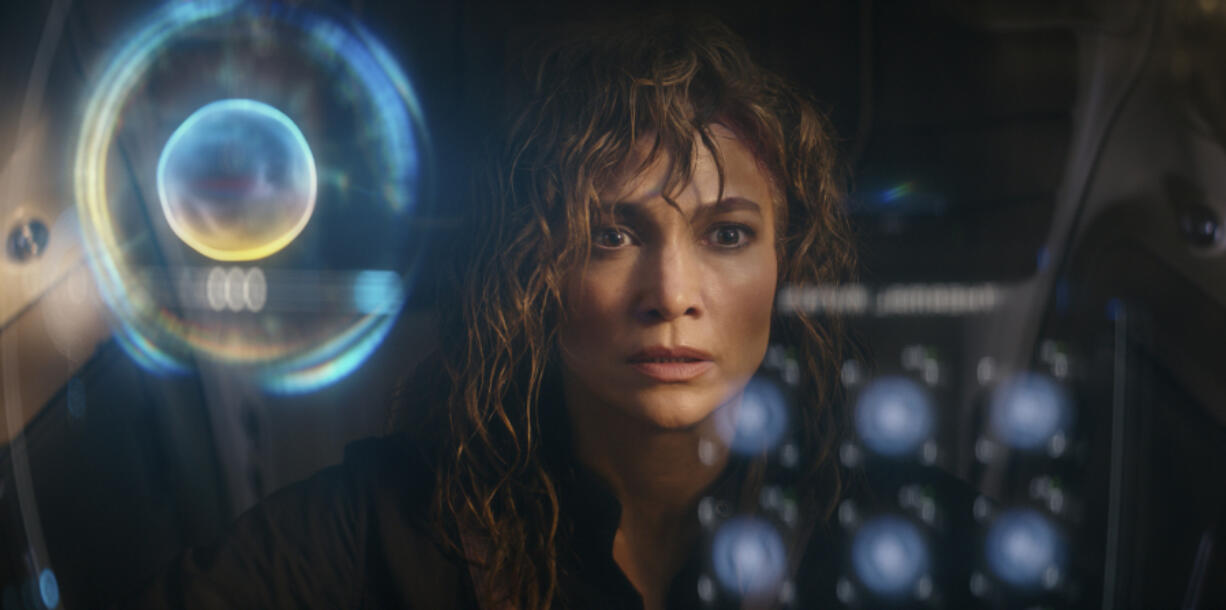 This image released by Netflix shows Jennifer Lopez in a scene from &ldquo;Atlas.&rdquo; (Netflix via AP)