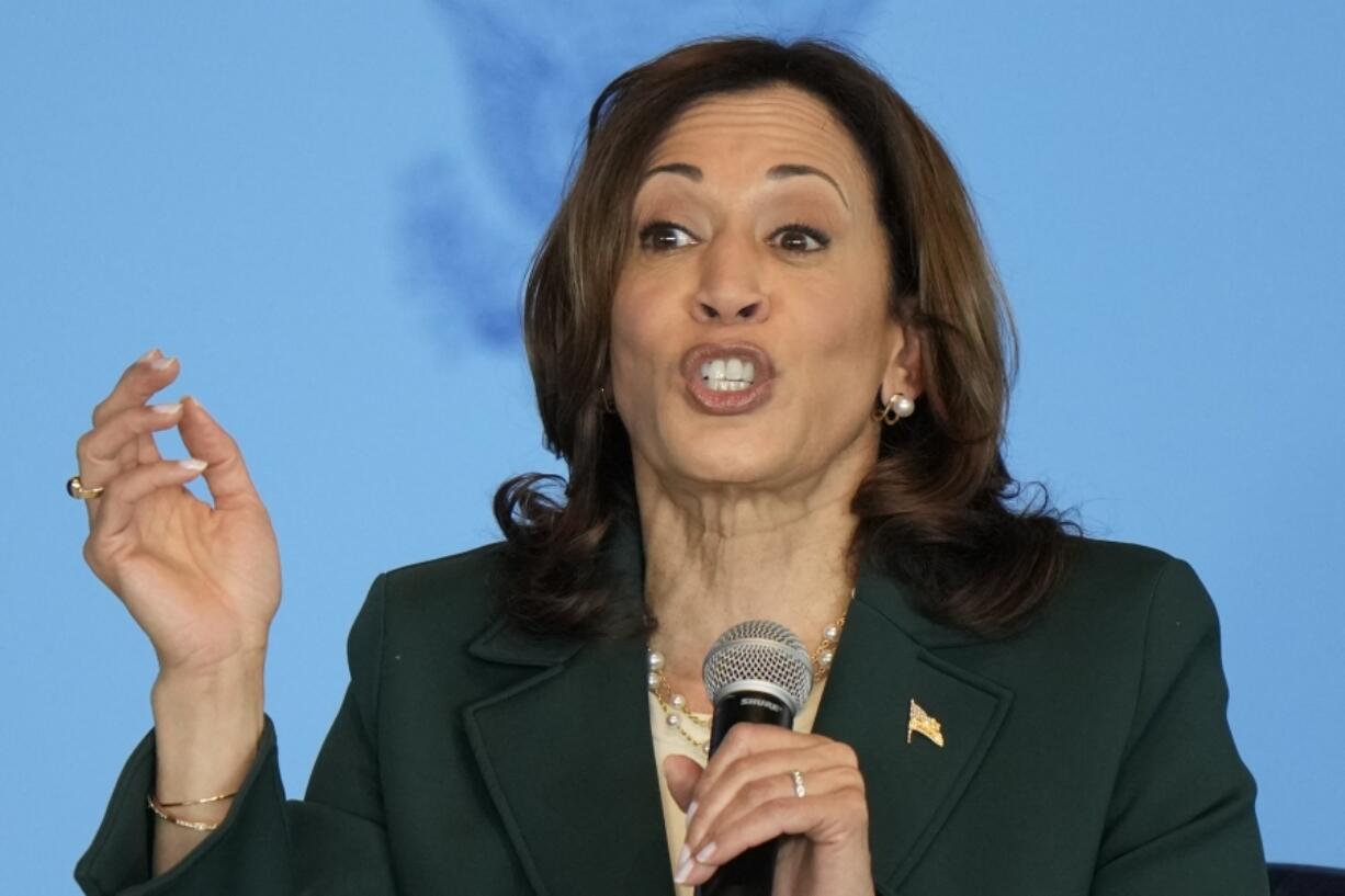 Vice President Kamala Harris speaks during an event at Discovery World Thursday, May 16, 2024, in Milwaukee.