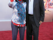 Jay Leno, right, and his wife Mavis pose together at the premiere of the Netflix film &quot;Unfrosted&quot; at the Egyptian Theatre, Tuesday, April 30, 2024, in Los Angeles.