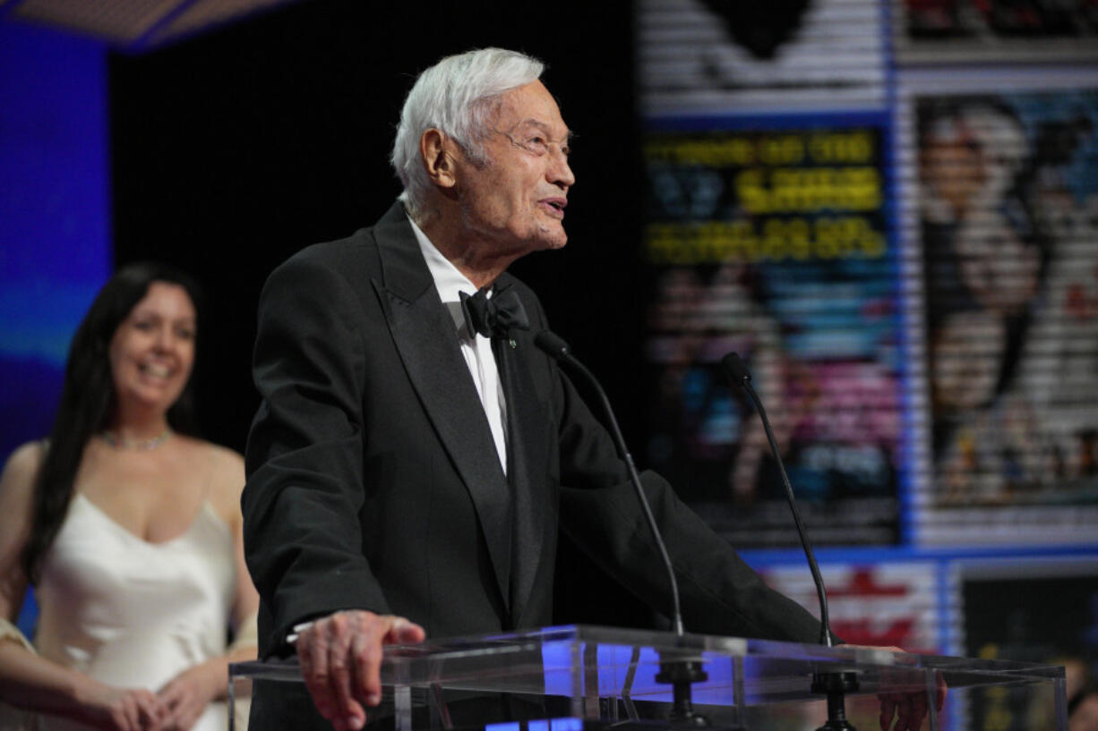Roger Corman addresses the audience May 27, 2023, during the awards ceremony of the 76th international film festival, Cannes, southern France.