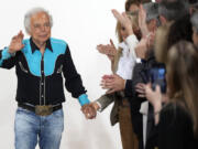 Ralph Lauren walks the runway at the conclusion of his Ralph Lauren Fall/Holiday 2024 presentation.