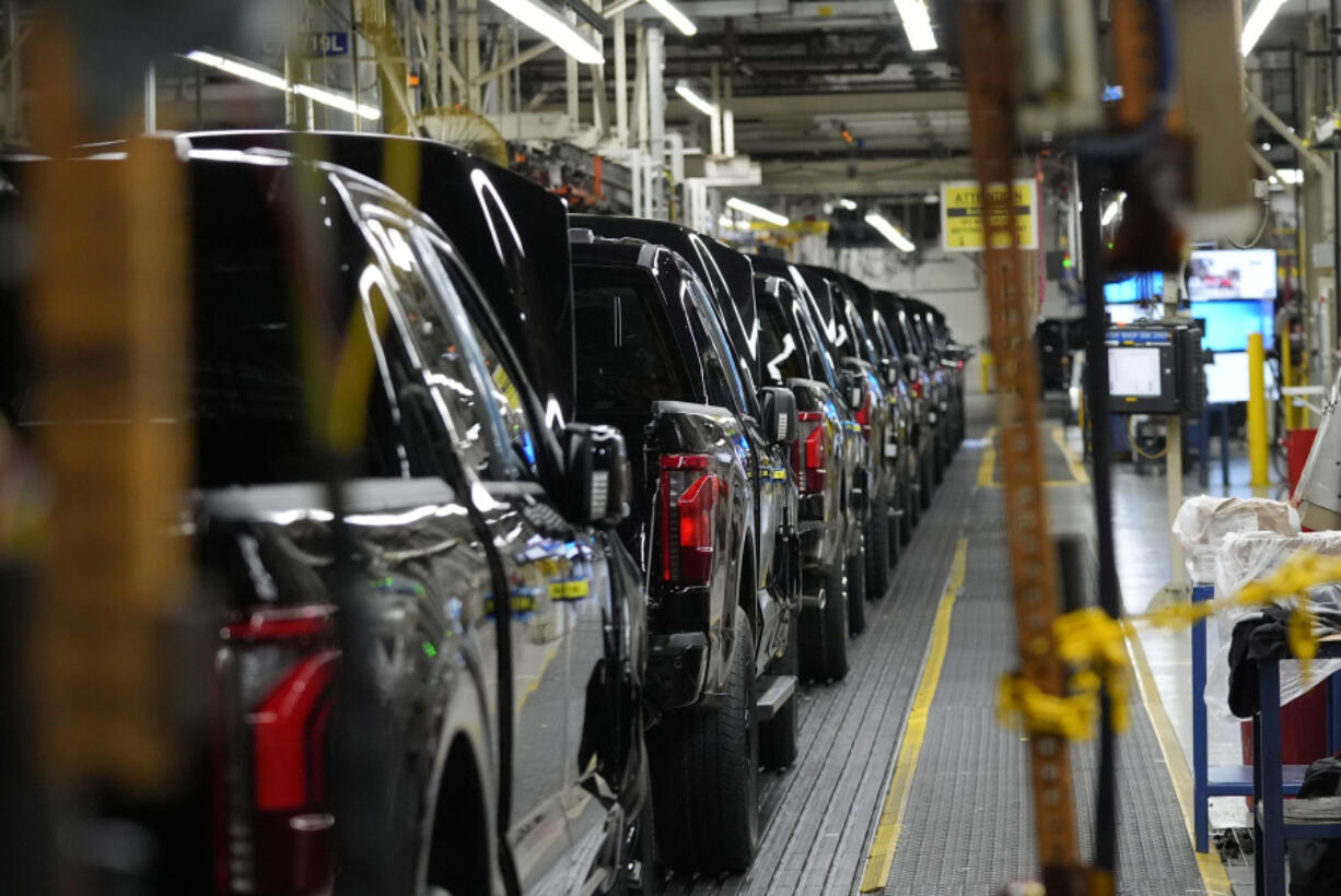 FILE - 2024 Ford F-150 trucks are assembled at Ford&rsquo;s Dearborn Truck Plant on April 11, 2024, in Dearborn, Mich. On Thursday, June 27, 2024, the government issues the third and final estimate of economic growth &ndash; the gross domestic product &ndash; in the January-March quarter.